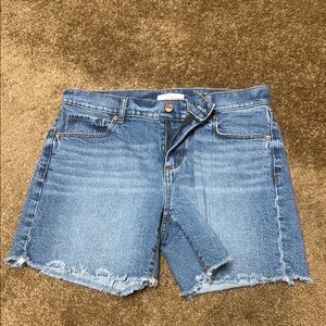 LOFT Blue Jean Shorts with Frayed Hem and Mid-Rise Fit